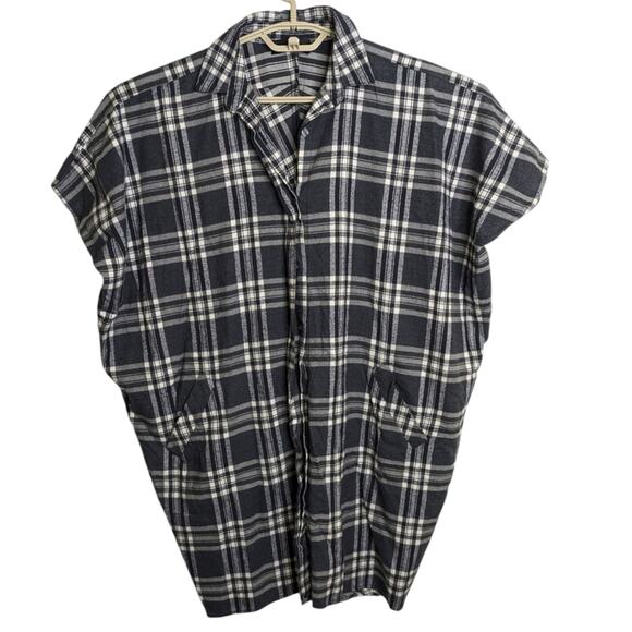 Hatch Maternity Tunic Top P Petite One Size Flannel Plaid Button Down Black - Picture 1 of 8